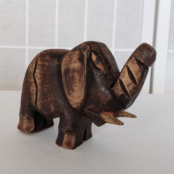 Vintage Hand Carved Wooden Elephant Sculpture - Picture 6 of 9